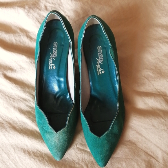 80's green suede kitten heels - Picture 3 of 6